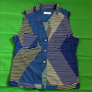 Calvin Klein Blue and Yellow Striped Sleeveless Top